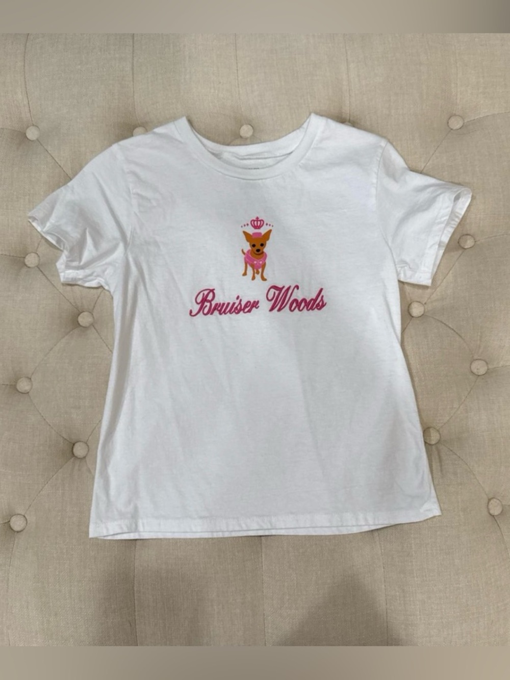 White Graphic Tee with Pink Script